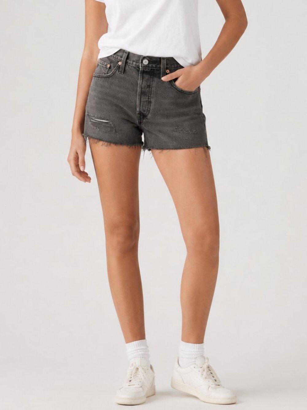 LEVI'S 501 Original Distressed Shorts Charcoal Grey Size 30